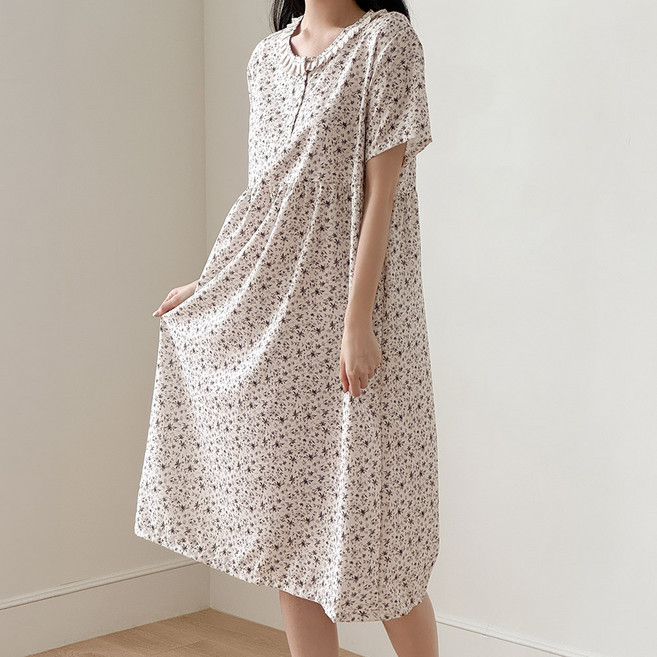 MARIQUE 여성 레이스 오버핏 반팔원피스 잠옷 홈웨어