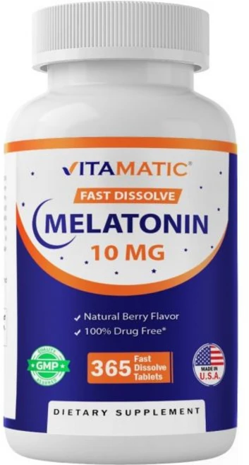 비타매틱 멜라토닌 10mg 정 | 채식주의자용 비유전자변형 글루텐프리 | 1년분 | 천연 베리향 - 365정, 365 Count (Pack of 1) - 쿠팡