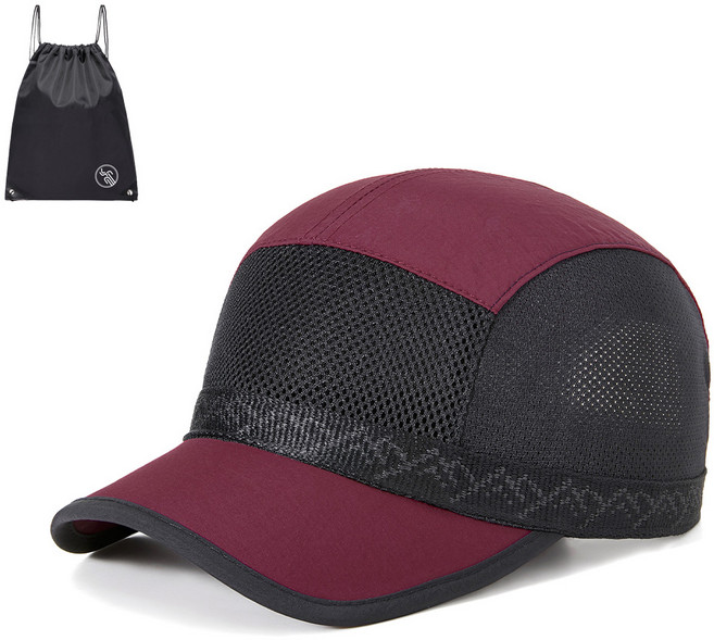 BELLEAURA 에어메쉬 숏캡 메쉬모자 등산모자 런닝모자 아웃도어모자 메쉬숏캡 여름모자 (PGN짐쌕가방 지급), 와인