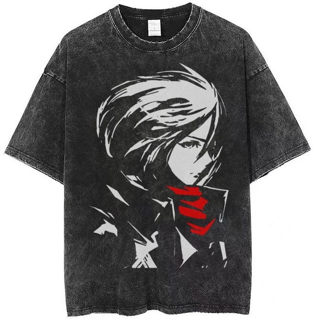 진격의 거인 조사병단 반팔 티셔츠 워싱 레트로 애니메이션 굿즈