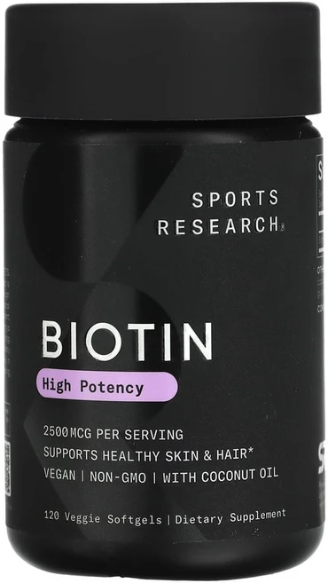 스포츠리서치 비오틴 코코넛오일 함유 2500mcg 베지 소프트젤 120정, 1개, 30정 - 쿠팡