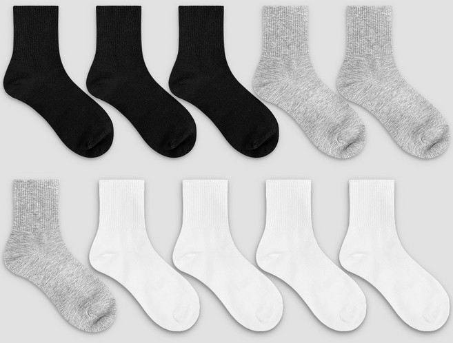 더나은 국내제작 사계절용 남자 여자 무지 중목 양말 10켤레