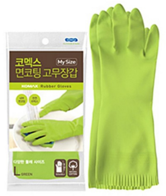 코멕스 면코팅 고무장갑 L, 그린, 대(L), 5개