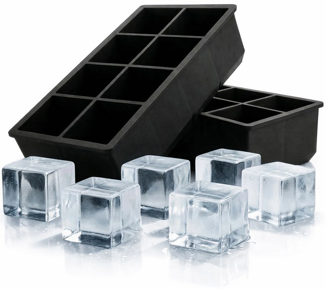 카로히포 실리콘 사각 얼음 트레이 하이볼 위스키 얼음틀, 2개, 블랙
