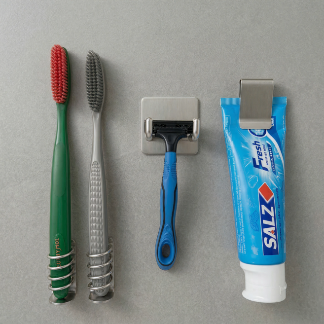 InLoop 304 스텐 고급 무타공 공중부양 칫솔꽂이 칫솔걸이 칫솔거치대 세트, 2인용, 1개