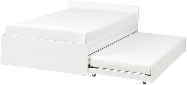 이케아 비할스 침대프레임+보조침대 슈퍼싱글, 화이트/루뢰위