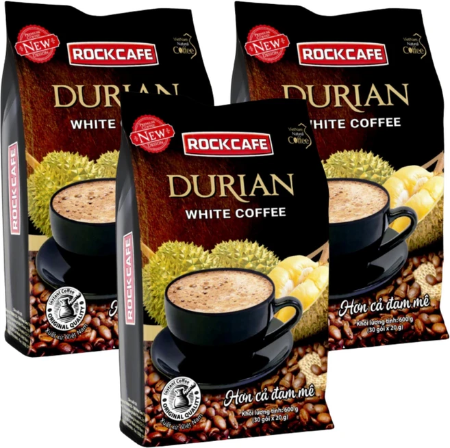 RockCafe 베트남 두리안 화이트커피 3in1 인스턴트커피 믹스, 3개, 30개입, 20g - 쿠팡