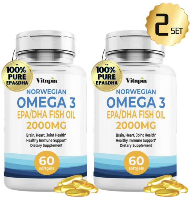 비타피아 오메가3 청정 노르웨이 피쉬오일 프리미엄 필수영양 2000mg, 2개, 60정