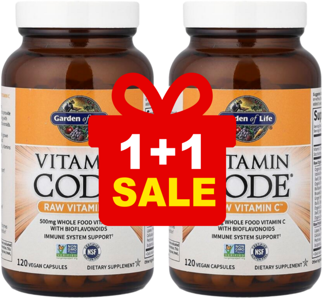 가든오브라이프 비타민코드 로우 비타민C 500mg 캡슐 Garden of Life Raw vitamin C, 120정, 2개