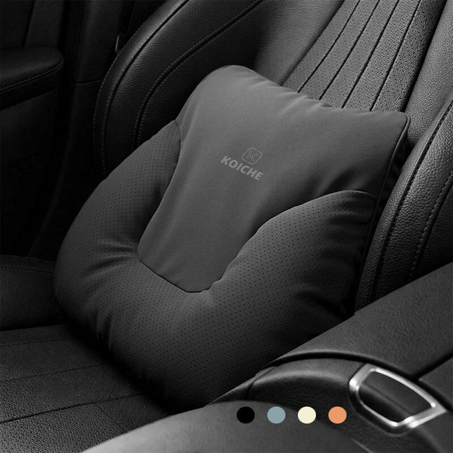 코이체 차량용 등받이쿠션 프리미엄 소프트 가죽 허리쿠션, 1개, 차콜 블랙