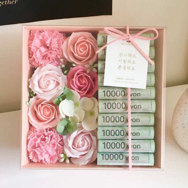 비누꽃 플라워 용돈박스 쇼핑백 증정 어버이날 선물, 캔디핑크 머니홀더, 1개