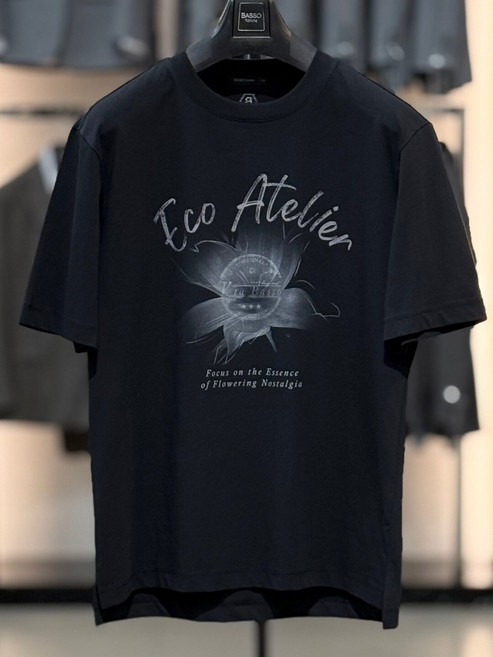 바쏘옴므 면혼방 플라워프린팅 라운드 반팔티셔츠 WSZ2KR17A BK