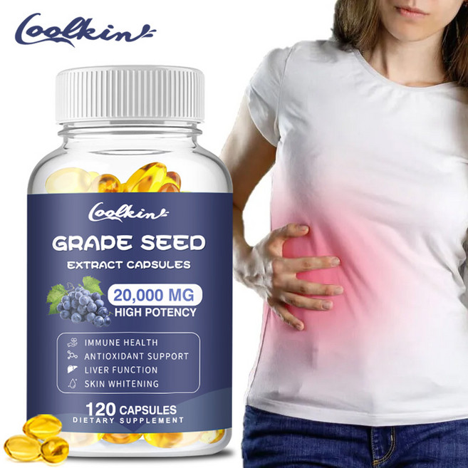 포도씨 추출물 20 000mg 캡슐 포도씨 오일 함유. 항산화 미용 알레르기 완화에 도움, 1개, 60정