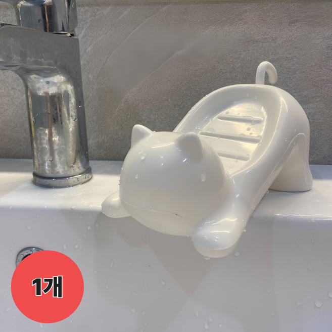 베르온 욕실 물빠짐 고양이 비누 받침, 화이트, 1개