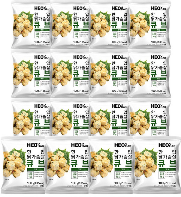 허닭 닭가슴살 한입 큐브 깻잎 100g, 16개