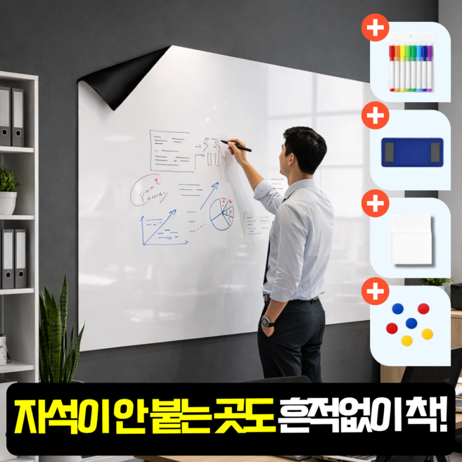프루드 벽에 붙이는 화이트보드 시트지 + 보드마카 8색, 혼합