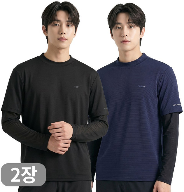 아소트 남성 냉감 반목 쿨티 프리미엄 일체형 토시티셔츠 골프 아웃도어 등산 작업복 2장세트