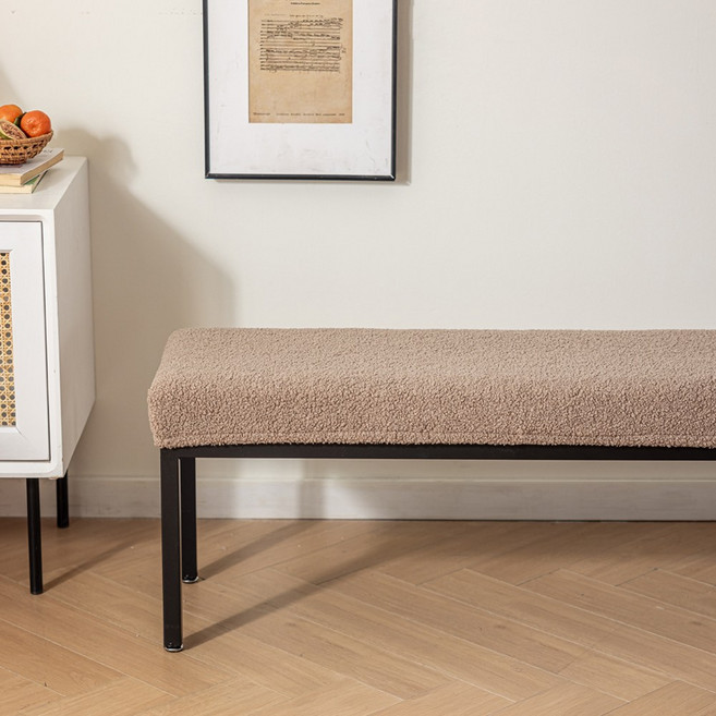 [쭉 늘어나는] 커버무드 플러피 벤치형 식탁의자 커버, 브라운, 1개