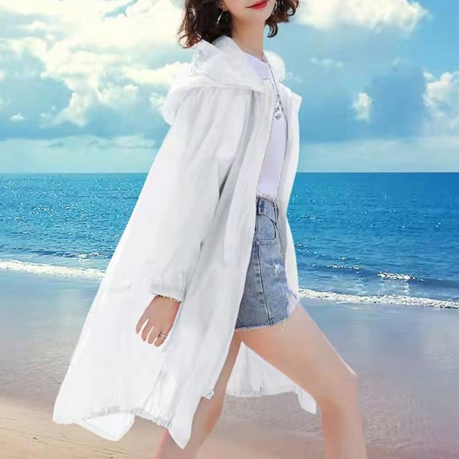 ORZQU 여름 여성 자외선 차단 후드 집업 빅사이즈 롱 초경량 바람막이 자켓
