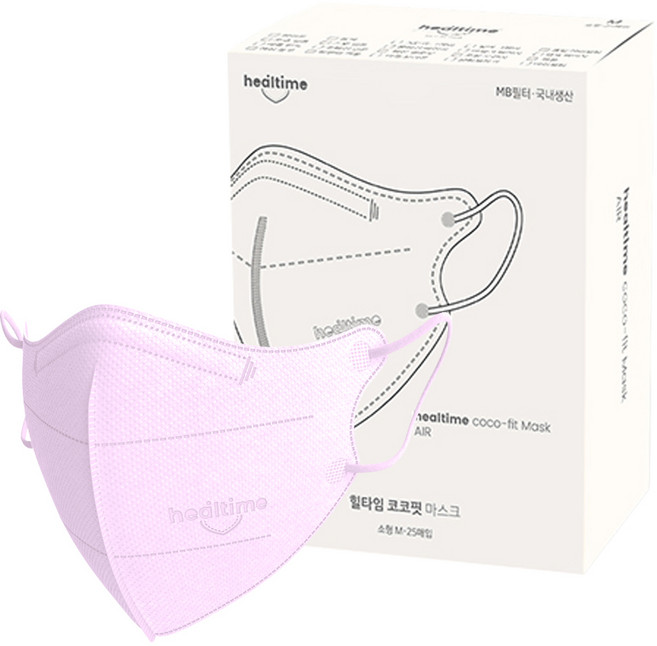 힐타임 코코핏 KF94 컬러 마스크 소형M 새부리형 숨쉬기편한, 라벤더퍼플, 1개, 25매입