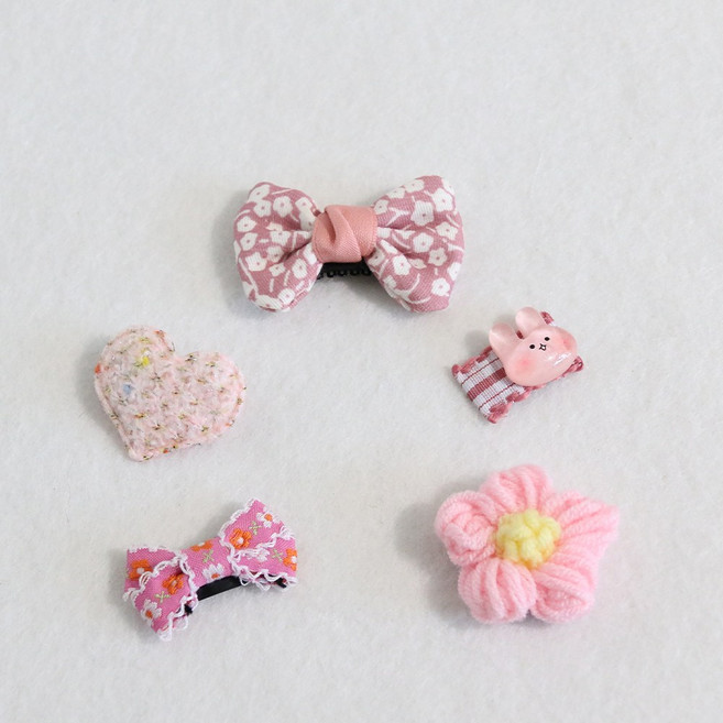 드림계곡 리본 빗 강아지 머리핀 5p, 1개, 핑크색