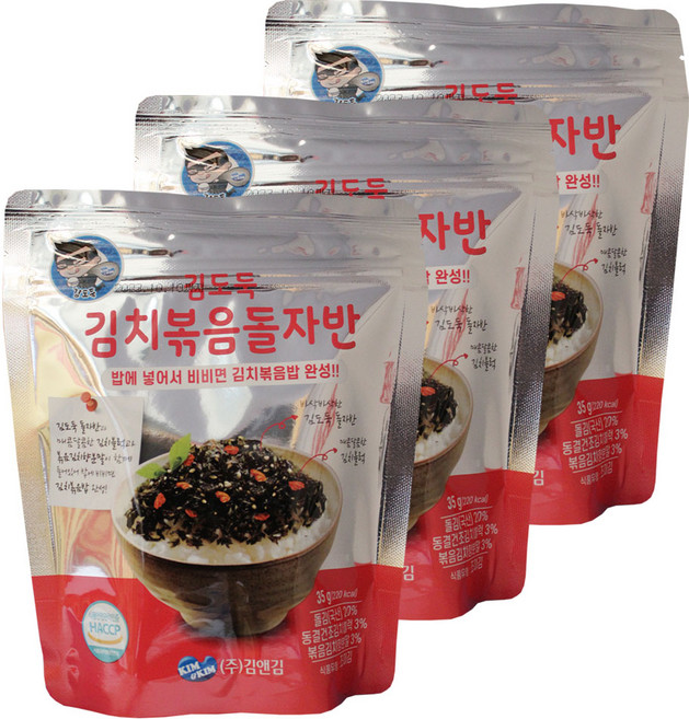 김앤김 김도둑 김치볶음 돌자반, 35g, 3개