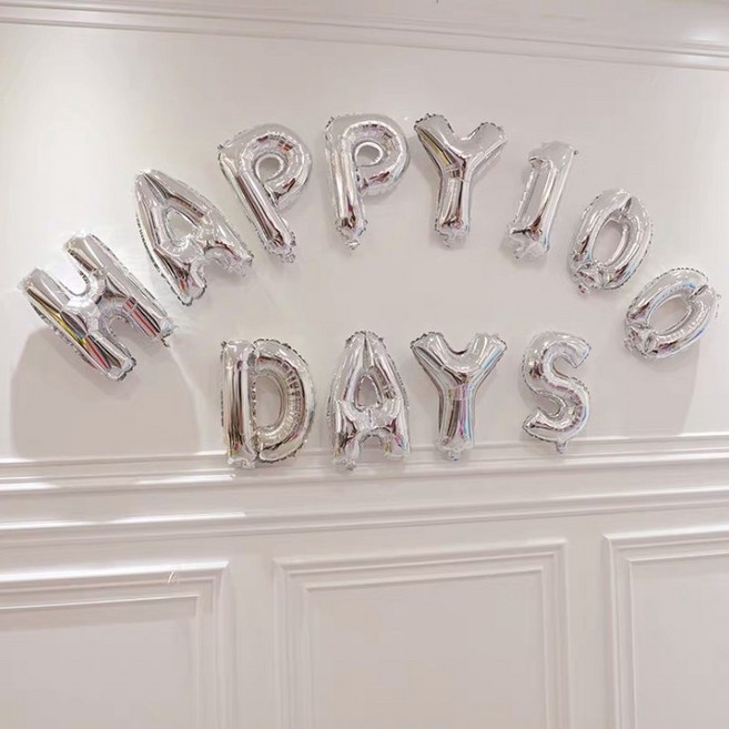 [예쁨주의지호] 풍선세트 백일 레터링 HAPPY 100DAY (글자+연결줄+빨대) 풍선, 백일 레터링 풍선세트 HAPPY 100DAY_실버