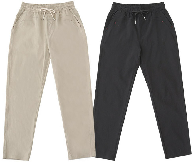 비비진 여성 봄 가을 편안한 엄마바지 슬림일자 스판바지 밴딩팬츠 1+1