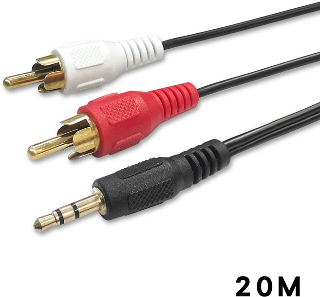 3.5mm立體聲耳機頭轉梅花端子*2音源線 音響 喇叭 RCA AV端子 音源 一分二, 20米