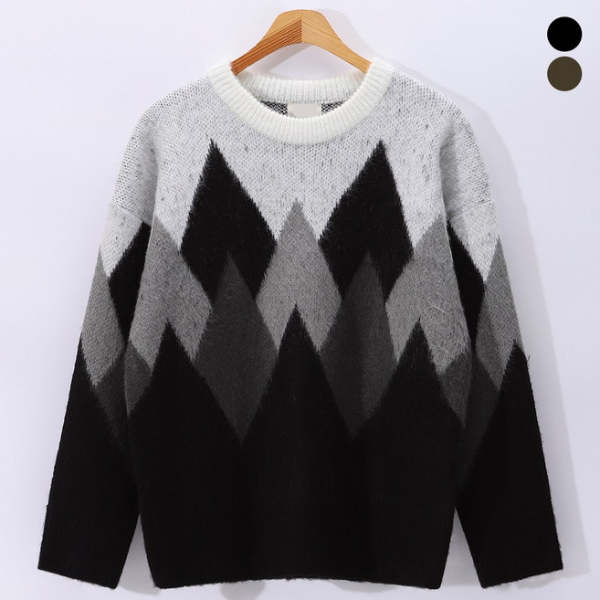 후앙스 브러쉬 아가일 소프트 라운드 니트 DLWT-3122