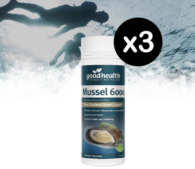good health New Zealand Mussel 굿헬스 뉴질랜드 초록입홍합 글루코사민 6000mg 100캡슐 3팩, 100정, 3개