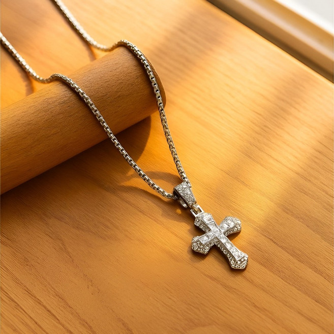 오버그로우 써지컬체인 볼드 큐빅 십자가 크로스 목걸이