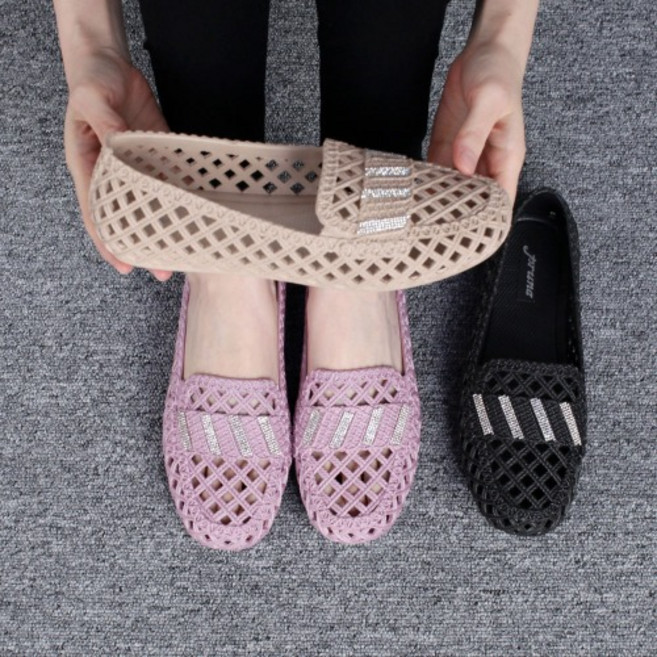 여성 여름 큐빅 스트라이프 펀칭 통풍 말랑 말랑 젤리 슈즈