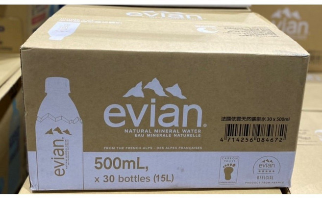 EVIAN 法國天然礦泉水 500毫升 X 30瓶, 30個, 500ml