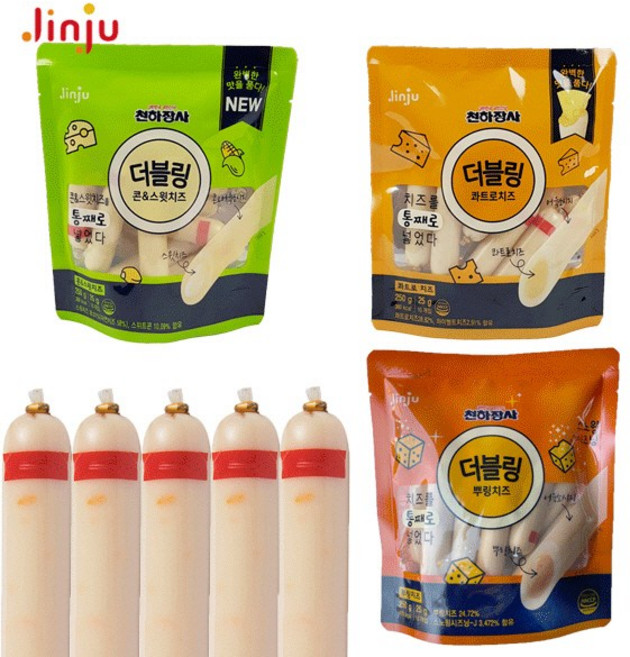 천하장사 더블링250g 3봉지 골라담기/콰트로치즈/뿌링치즈/콘스윗치즈/간식소세지/천하장사소세지/영양간식, 콰트로2+뿌링치즈1, 250g, 3개
