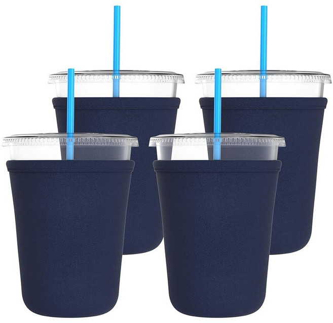 TahoeBay Iced Coffee Cold Cup Sleeve (4-Pack) Reusable Blank Neoprene Insulator Drink Sleeves 16oz, Navy