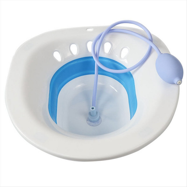 Sitz Bath 치질을위한 Sitz Bath 화장실을위한 Sitz Bath 산후 치료 여성용 증기 좌석 플러셔 호스, 흰색과 파란색
