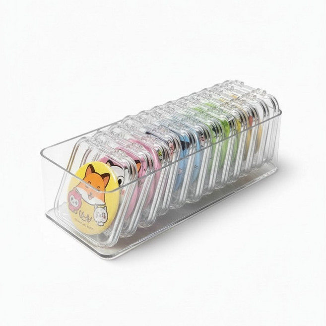 캔뱃지 보관함 10p + 수납박스 세트 굿즈 팔찌 보관 케이스, 1세트, 투명 75mm