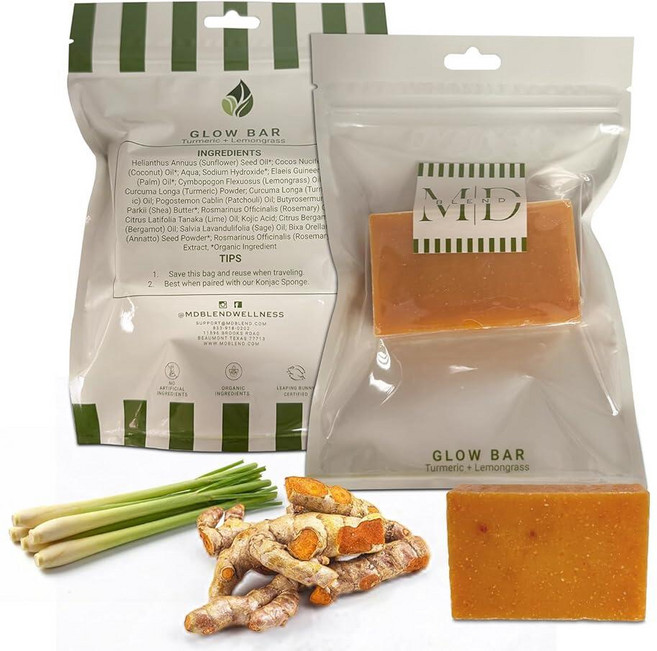 M.D. Glow Bar Natural Turmeric Soap with Lemongrass & Kojic Acid for Uneven Skin Brightening Face