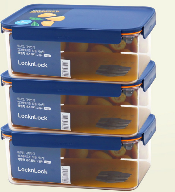 락앤락 비스프리 모듈러 플러스 직사각 밀폐용기 네이비 3.5L + 세척솔, 단품, 3개
