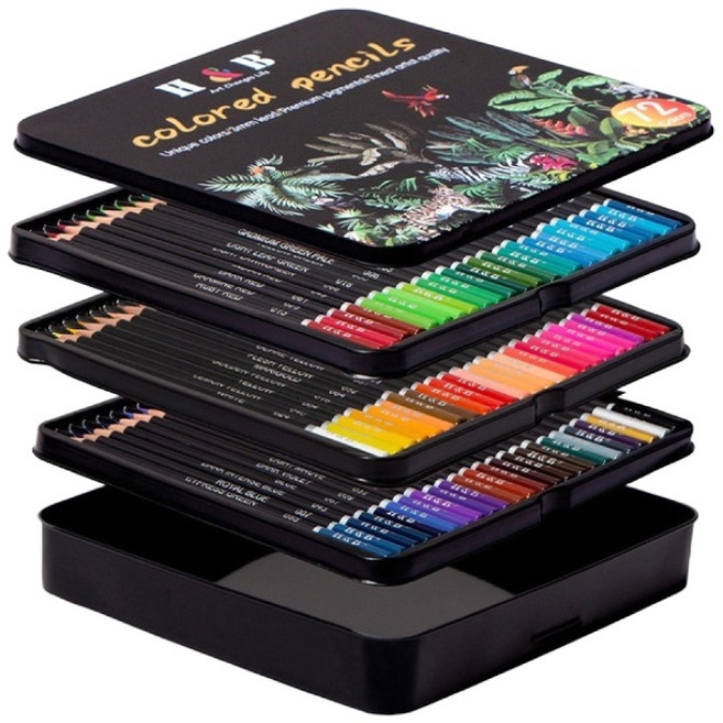 HB문화사 프리미엄 72색 120색 아트 색연필 틴케이스 전문가용 유성, 1세트