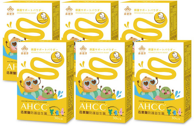 森健津 AHCC迅禦醣防護益生菌 BC30芽孢乳酸菌 黃金奇異果口味 免配水 調整體質, 6個, 30份