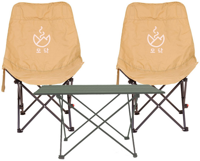 접이식 캠핑 테이블 의자 세트 경량 2인 하이백 체어, 딥그린+샌드베이지x2