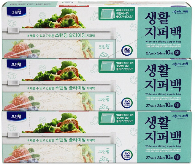 크린랩 스탠딩/슬라이딩 생활지퍼백 (대) x 3개, 단품, 대(L)
