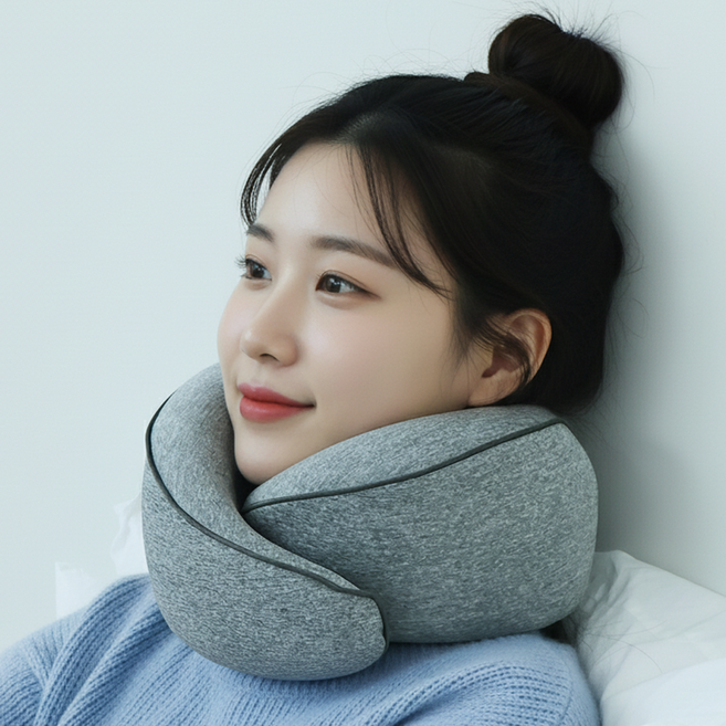 리빙미미 여행용 기내용 목베개 목쿠션 휴대용 메모리폼 여행 기내 승무원, 그레이 - 목베개
