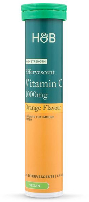영국 홀랜드앤바렛 Holland & Barrett Effervescent Vit C 고강도 비타민C 1000mg 오렌지맛 발포정, 20정, 2개
