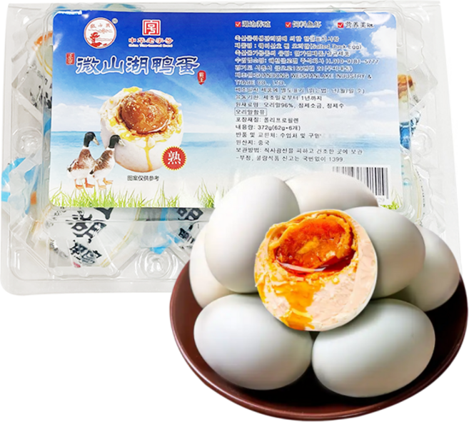 홍홍 중국식품 염장 오리알 야단 찐오리알 유황 6개입 중국오리알, 372g, 1개