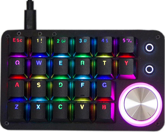 한 손으로 프로그래밍 가능한 키보드 24키 매크로 기계식 드라이브 프리 RGB LED 백라이트 USB 휴대용 손잡이 레드 스위치 패드 게이밍 PC 키패드 액세서리 237793, 한 손으로 프로그래밍 가능한 키보드 24키 매크로 기계, 적축