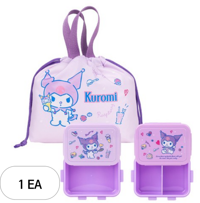 릴팡 아동용 산리오 콤팩트 2단 도시락 파우치 세트, 쿠로미, 1세트