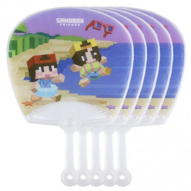 신익 샌드박스 캐릭터 손잡이 PP부채(중) 단체선물 (5개), 1개, 상세페이지 참조